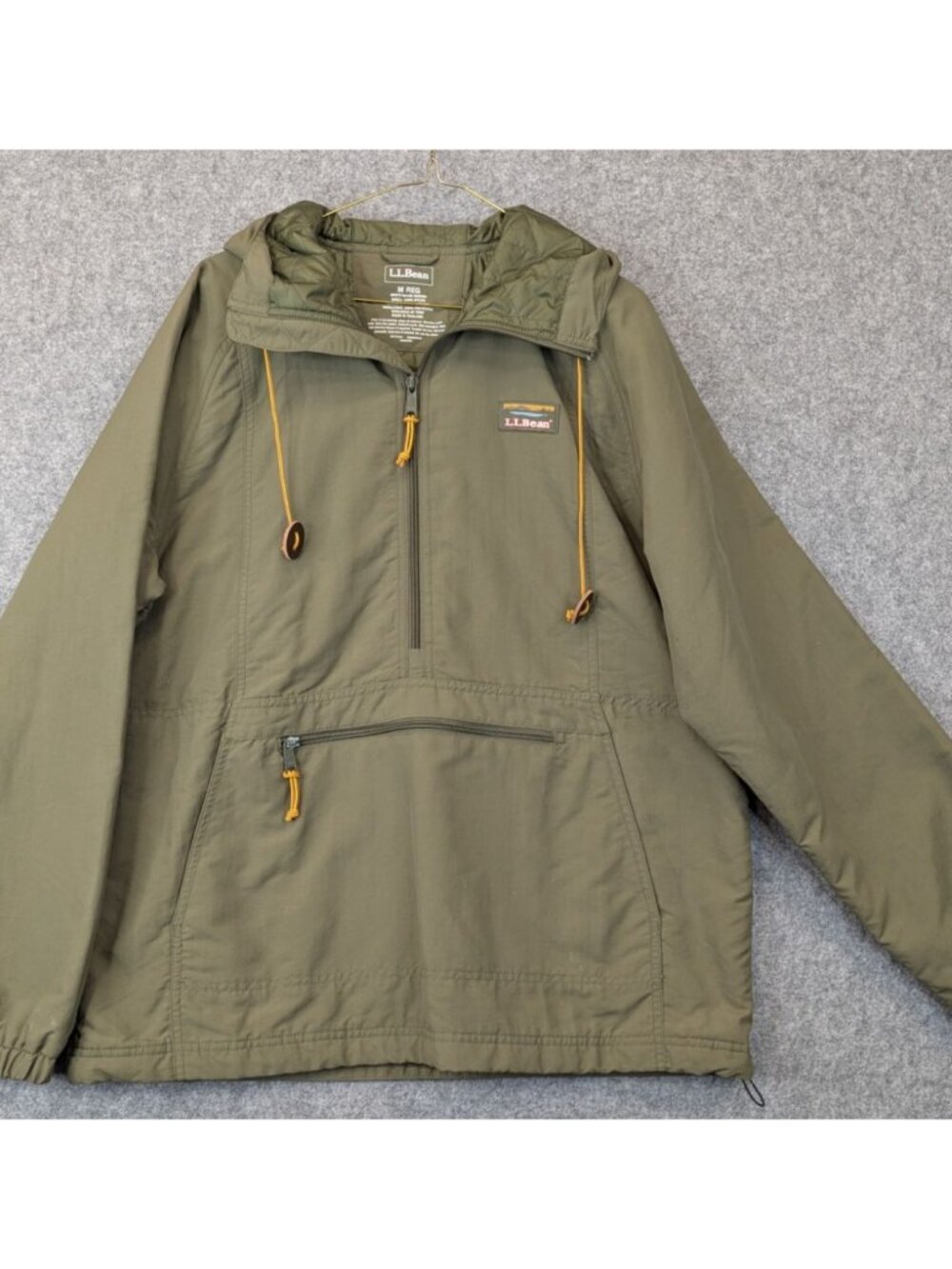 L.L.Bean Mens Medium Olive Green Packable Windbreaker Anorak Jacket - Picture 5 of 8